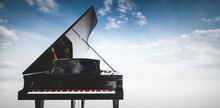 Grand Piano On Blue Sky Background