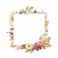 Wall Mural - thanksgiving vector frame colorful pumpkins with autumn leaves and flowers.
