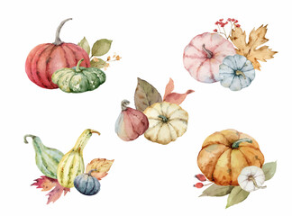Wall Mural - a watercolor vector set arrangements for thanksgiving.