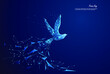 Wireframe Peace dove sign. glowing blue. Low polygon.  Peace dove  International Peace Day