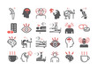 Insomnia, Symptoms. Line icons set. Vector signs for web graphics.