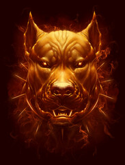 Wall Mural - Fire dog head. Flaming pit bull head digital painting. 