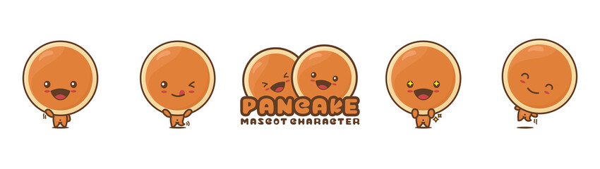 Sticker - cute pancake mascot, with different facial expressions and poses