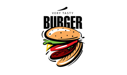 Wall Mural - Hand drawn vector burger logo on white background