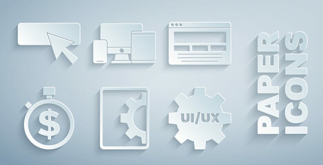 Wall Mural - Set Web development, UI or UX design, Time is money, Monitor, mobile, tablet and icon. Vector