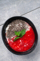 Poster - Chia Pudding with Strawberry dessert with chia seeds in bowl