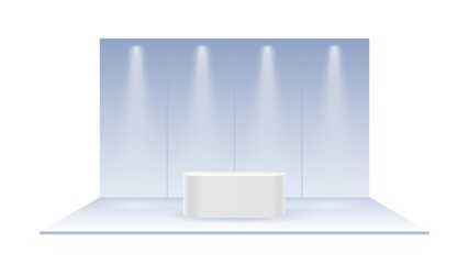 Poster - pastel blank exhibition trade. realistic show booth, empty promotional advertising stand or pedestal