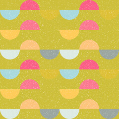 Aufkleber - Modern vector abstract seamless geometric pattern with semicircles and circles in retro scandinavian style. Pastel colored colorful shapes with worn out texture .