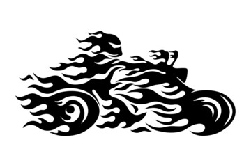 Sticker - Black abstract fiery motorcycle chopper on white background.