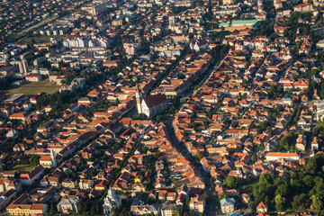 Wall Mural - ROMANIA Bistrita Panoramic aerial view,The Evangelical Church, august 2020