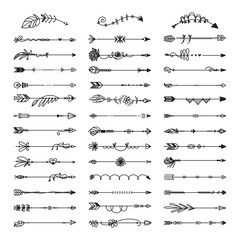 Wall Mural - hand drawn decorative arrows. drawing arrow ornament, doodle borders. isolated scribble tribal eleme