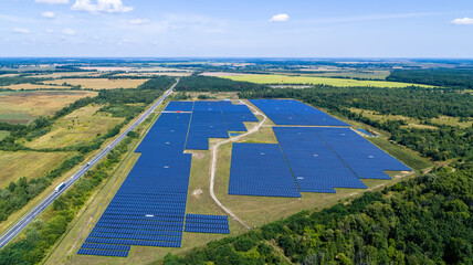 Solar Panel Green Factory Field Alternative Energy Aerial View