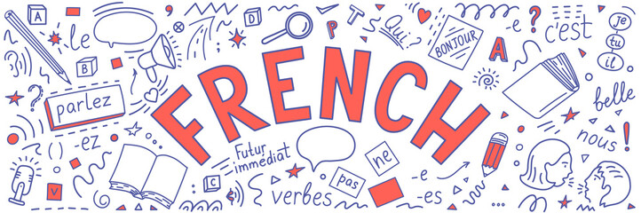 Wall Mural - French. Language doodle. 