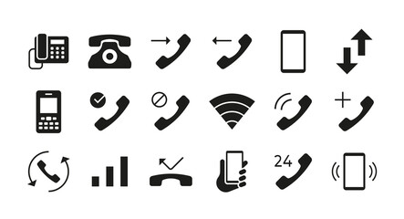 Aufkleber - Phone icons. Telephone mail and smartphone communication symbols. Answer and decline call interface button. Phone network connection indicators mockup. Vector isolated graphic signs set