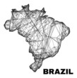 Network irregular mesh Brazil map. Abstract lines are combined into Brazil map. Linear frame 2D network in vector format. Vector model is created for Brazil map using crossing random lines.