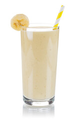 Wall Mural - Banana fruit juice smoothie fresh drink in a glass isolated on white