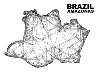 Wall Mural - Network irregular mesh Amazonas State map. Abstract lines are combined into Amazonas State map. Linear carcass flat network in vector format.