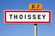 Thoissey city road sign in Ain department, France