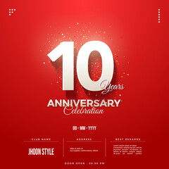 Wall Mural - 10 years anniversary celebration on red background