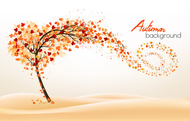 Poster - Autumn absctact background with a tree and a colorful leaves. Vector.