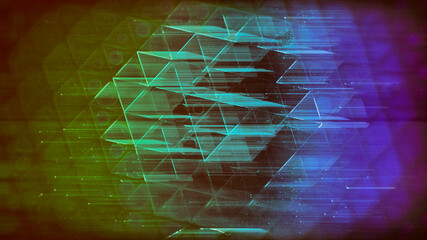 Poster - abstract mesh structure on a blue-green-purple background, blurred image, 3d rendering