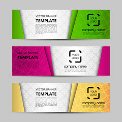 Poster - Vector graphic design banner backgrounds in three different colors. Paper origami style.