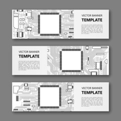 Poster - Banner microcircuit. Modern template processor design. Vector abstract design web banner microcircuit. Web Header elements. Abstract web banner template microcircuit. Collection web banner processor
