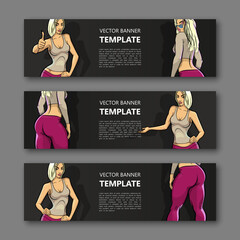 Poster - Banner sexy girl background. Modern template vector sexy woman design. Vector cartoon lady web banner template. Web Header cartoon girl Design Elements. Abstract web banner painted girl background