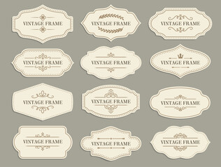 Poster - Vintage retro borders and frames, vector paper labels with flourishes for scrapbooking or invitation design. Scrapbook decoration elements, tags or stickers for text notes or messages isolated set