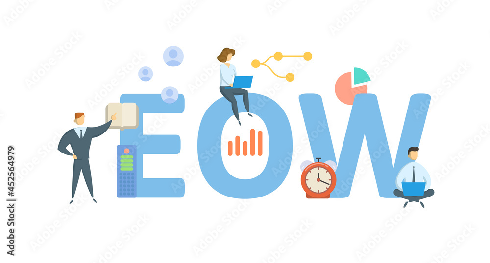 EOW, End of week. Concept with keyword, people and icons. Flat vector ...