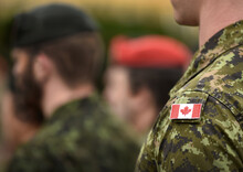 Flag Of Canada On The Military Uniform. Canadian Soldiers. Army Of Canada. Remembrance Day. Canada Day.