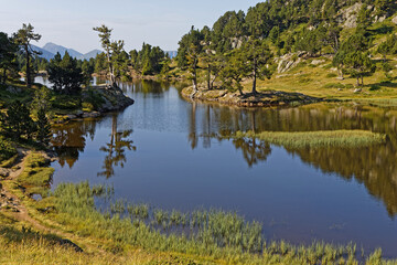 Poster - Reflection on  Achard Lake in Chamrousse resort, Belledonne range, French Alps