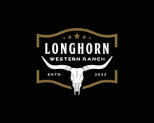 Texas Longhorn Cow, Country Western Bull Cattle Vintage Label Logo Design For Family Countryside Farm