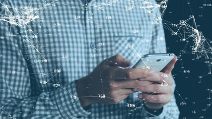 Poster - Animation of network of connections over man using smartphone