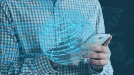 Poster - Animation of data processing over man using smartphone
