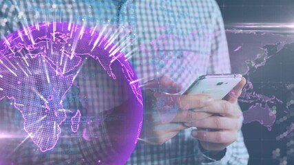 Poster - Animation of network of connections over man using smartphone
