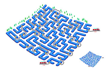 Logic puzzle game with labyrinth for children and adults. Help the train find the way through the tunnel from start to finish. Worksheet for kids brain teaser book. Play online. Maze for kids.