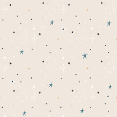 Wall Mural - Seamless abstract pattern with stars and dots. Creative kids texture for fabric, wrapping, textile, wallpaper, apparel. Vector illustration