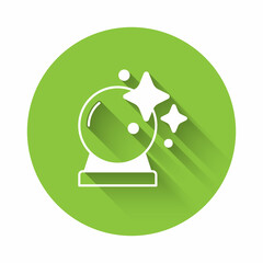 Poster - White Magic ball icon isolated with long shadow background. Crystal ball. Green circle button. Vector