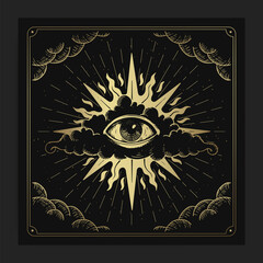 The Eye of Providence in engraving, hand drawn, luxury, celestial, esoteric, boho style, fit for spiritualist, religious, paranormal, tarot reader, astrologer or tattoo vector