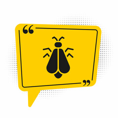 Sticker - Black Mosquito icon isolated on white background. Yellow speech bubble symbol. Vector