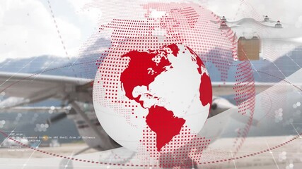 Poster - Animation of network of connections over drone with parcel over airport apron