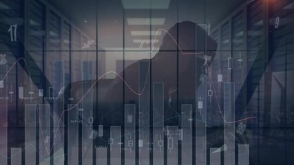 Poster - Animation of data and statistics processing over computer hacker
