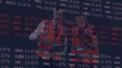 Poster - Animation of data processing over male and female warehouse workers