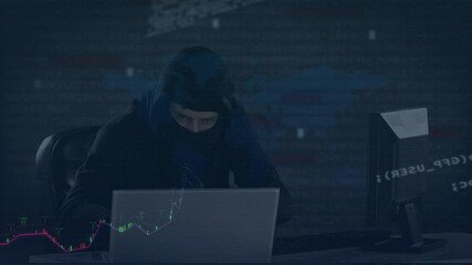 Poster - Animation of data and statistics processing over computer hacker