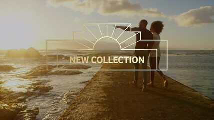 Sticker - Animation of new collection text over people at beach