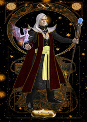 Wizard Card - A wizard is a sorcerer who casts supernatural spells and makes magic potions.