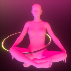 Poster - 3D illustration of a meditating and levitating female silhouette in the lotus pose. The concept of mindfulness and yoga.