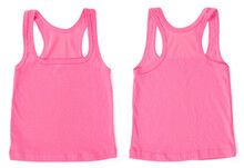 Collection Of Pink Tank Top Isolated On White Background.