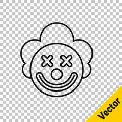 Poster - Black line Clown head icon isolated on transparent background. Vector